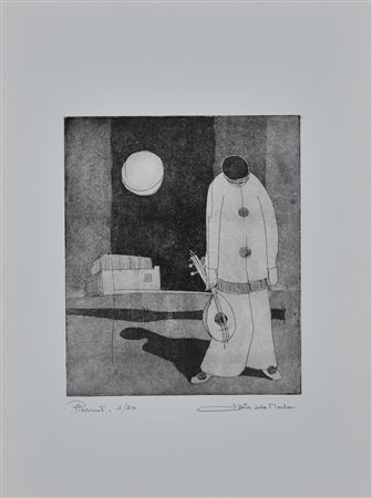 Gianni Sesia della Merla PIERROT incisione su carta, battuta cm 27x21; su...