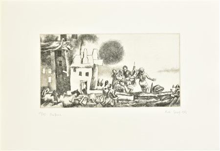 Rudi Gorog PERIFERIA incisione su carta Fabriano, battuta cm 16x30, su foglio...