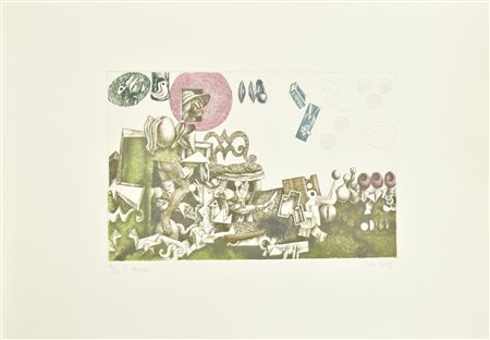 Rudi Gorog LE ALLODOLE incisione su carta, battuta cm 25,5x39, su foglio cm...