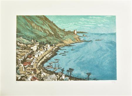 Rudi Gorog BAIA incisione su carta, battuta cm 39x59, su foglio cm 60x80; es....