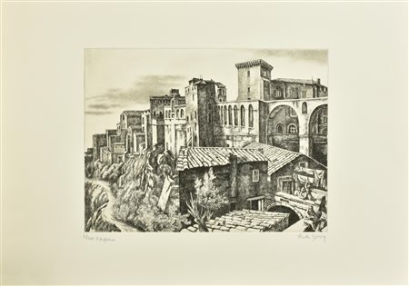 Rudi Gorog PITIGLIANO incisione su carta Fabriano, battuta cm 30x39,5, su...