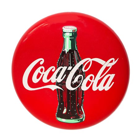 Insegna a bottone in metallo Coca-Cola, 70's