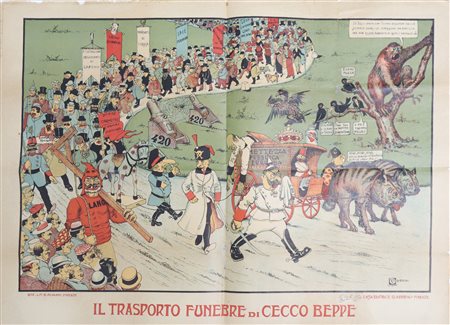 Manifesto pubblicitario satirico Il trasporto funebre di Cecco Beppe, 1915