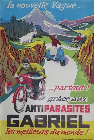 Manifesto pubblicitario francese "Gabriel " Vespa Piaggio, 1950s
