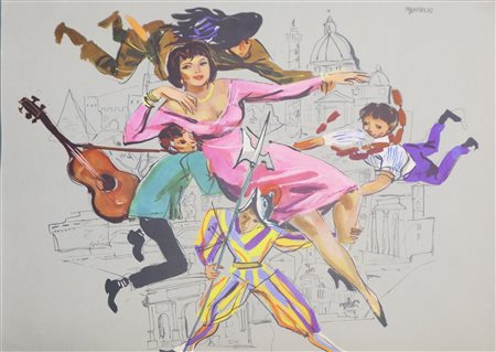 Acerbo Manfredo - Locandina disegnata ''La bella di Roma'', 1950s