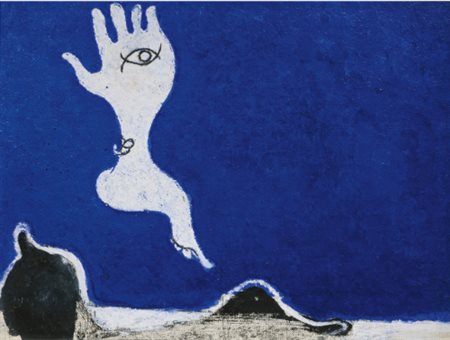 OSVALDO LICINI 1894 - 1958 AMALASSUNTA SU FONDO BLU oil on cardboard laid on...