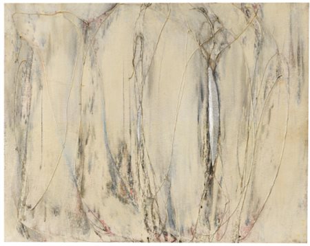 ENRICO CASTELLANI N. 1930 COMPOSIZIONE oil and threads on canvas, executed in...