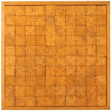 ALIGHIERO BOETTI 1940 - 1994 DAMA signed on a block, carved wood, executed in...