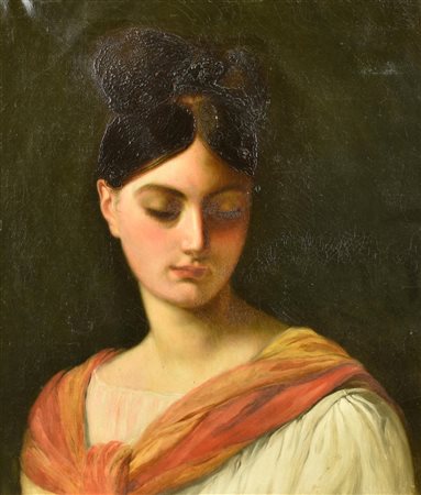 Anonimo del XIX secolo RITRATTO DI DONNA olio su tela, cm 55x45 L'opera...