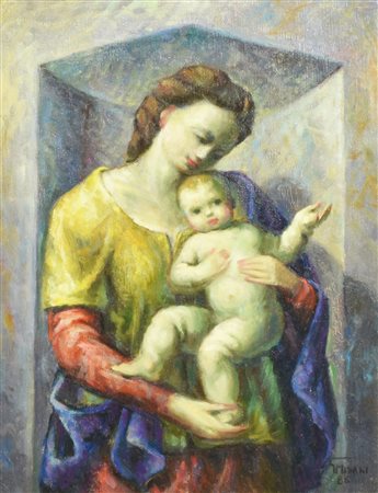 Giovanni Misani MADONNA olio su tela, cm 58x48 firma e data sul retro:...