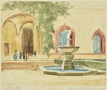 Brusa Restelletti LA FONTANA incisione ritoccata a mano, battuta cm 30x37, su...