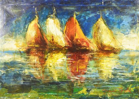 Gianni Testa REGATA pastelli ad olio su tela, cm 40x50 firma sul retro: firma...