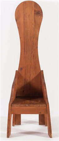 Sedia-scultura in legno nello stile di Mario Ceroli, Italia, Anni ‘70.
