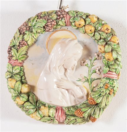 Manifattura Minghetti, Tondo da parete in ceramica raffigurante Madonna, Bologna, Anni ‘50.