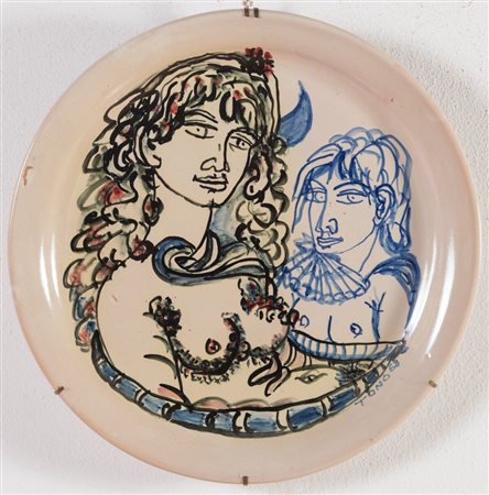 Antonio Zancanaro detto Tono (Padova 1906 – 1985), Piatto in ceramica raffigurante “Figure femminili”, 1968.