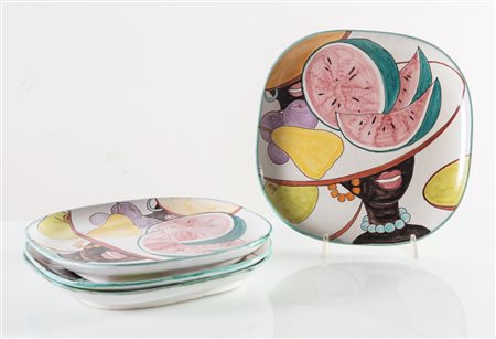 Manifattura Tre Felci, Quattro piatti in ceramica, Salerno, Anni ‘60.