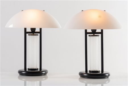 Coppia di lampade da tavolo bianche e nere, Murano, Anni ‘80.