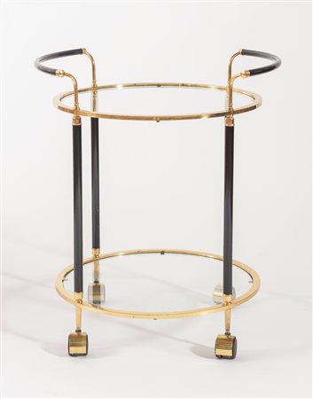 Carrello tondo a due ripiani in vetro, Italia, Anni ‘80.