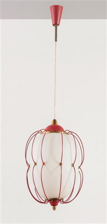 Lampadario ovale in vetro, Italia, Anni ‘60.