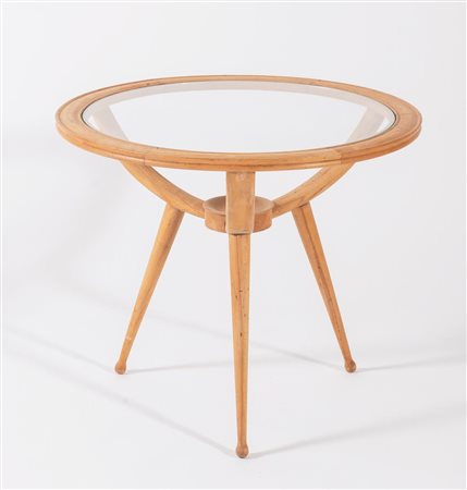 Tavolino con piano circolare in vetro incassato, Italia, Anni ‘50.