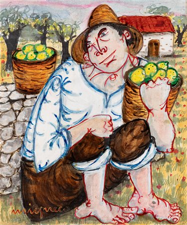 Giuseppe Migneco (Messina 1908-Milano 1997)  - Senza titolo (contadino)