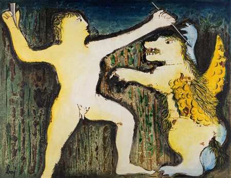 Enrico Baj (Milano 1924-Vergiate 2003)  - Engkill et le dragon, 1954