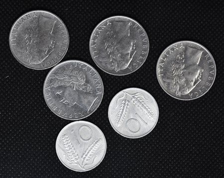 LOTTO DI 6 MONETE REPUBBLICA ITALIANA - 10 lire 1965 - 10 lire 1965 - 100...