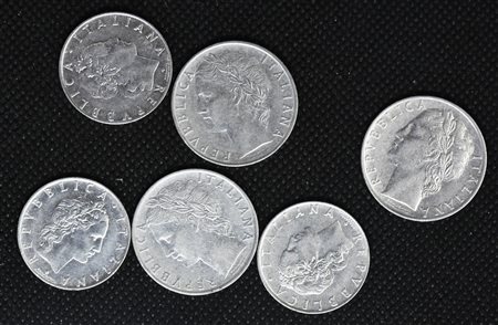 LOTTO DI 6 MONETE REPUBBLICA ITALIANA - 50 lire 1963 - 50 lire 1963 - 50 lire...