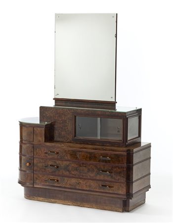 Mobile da camera Novecento in legno massello, bordato e impiallacciato in radic