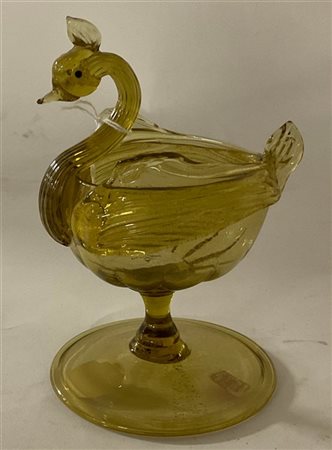 Coppa in vetro soffiato trasparente pagliesco con inclusione di foglia d'oro de