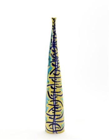 D.M. Castelli Vaso/bottiglia tronco conico in ceramica smaltata sottovetrina con