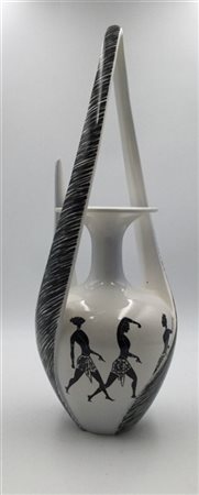 Vibi Vaso in ceramica smaltata bianca e nera decorata con figure africane. Torin