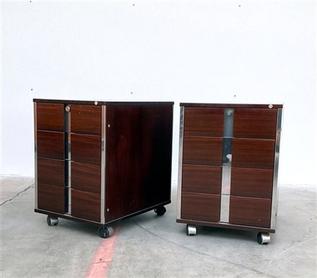 MIM Coppia di mobiletti componibili su rotelle a quattro cassetti della serie "G