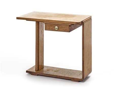 Scrittoio da centro Novecento in legno massello e impiallacciato in radica con