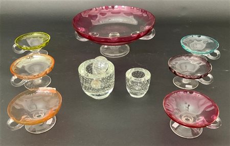 Lotto composto da un servizio in vetro soffiato policromo composto da una cioto