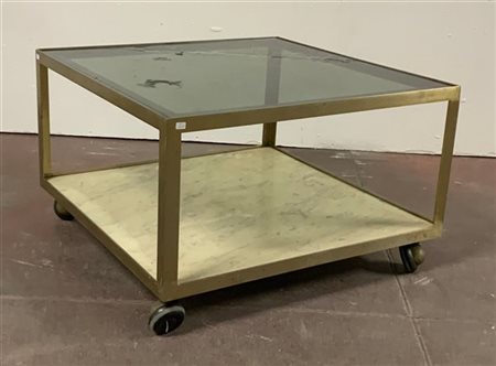 Tavolino da salotto su rotelle con struttura in acciaio, piano superiore in vet