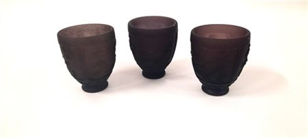 Georges De Feure Tre vasi in vetro soffiato in stampo ametista e incolore acidat