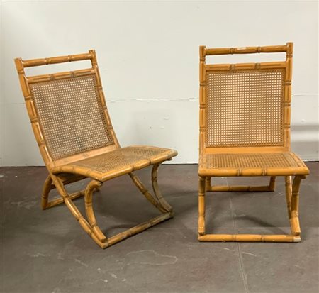 Coppia di poltrone con struttura in manao, seduta e schienale in paglia di Vien