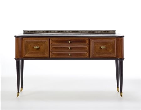 Credenza con alzatina nello stile di Paolo Buffa a due ante e tre cassetti in l