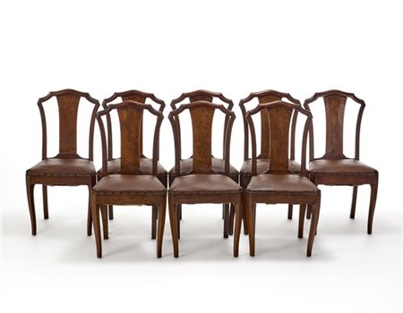 Lotto di otto sedie Barocchetto in legno massello e impiallacciato con seduta i
