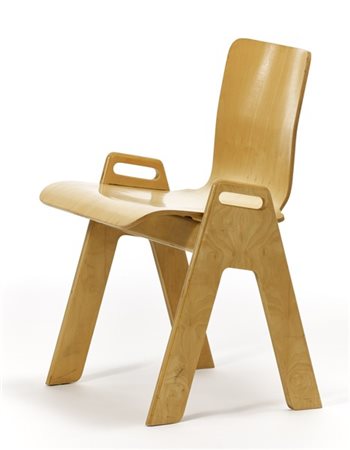 Sedia in multistrato di betulla. Italia, anni '70. (cm 47x76x46) (lievi difetti