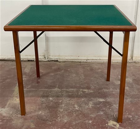 Tavolino da gioco in legno con gambe richiudibili e piano con panno verde (cm79