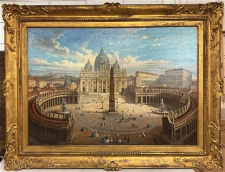 Artista della fine del sec XIX "Veduta di piazza S. Pietro", olio su tela (cm 7