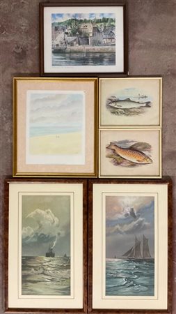 Lotto composto da sei stampe a colori di soggetto e misure diverse in cornici (