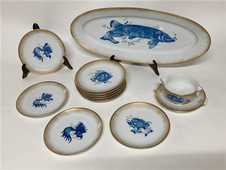 Manifattura di Rosenthal, Germania. Parte di servizio da pesce in porcellana bi