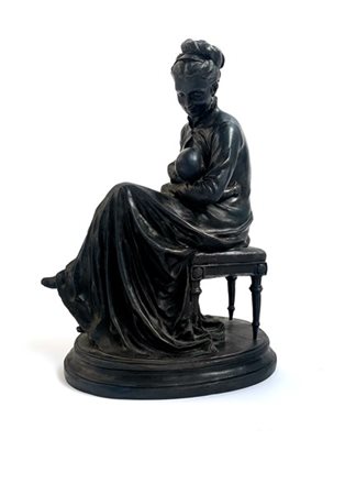Ignoto francese del secolo XIX "Maternità" scultura in bronzo (h. cm 28.5) Sigl