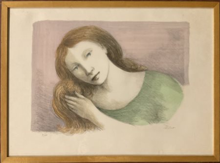 Domenico Purificato "Ritratto femminile" litografia a colori, ed 91/100 (cm 50x7
