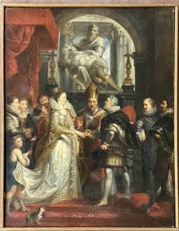 Copia da Rubens, "Il matrimonio per procura de'Medici e Enrico IV", olio su tel