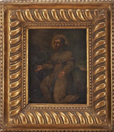 Ignoto, antico dipinto raffigurante San Francesco riceve le stigmate, olio su r