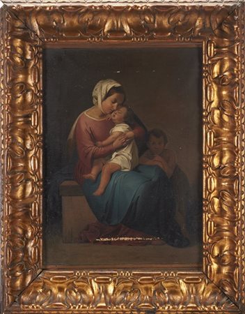 Maestro emiliano del secolo XIX "Interno con figure" olio su tela (cm 45x34) in